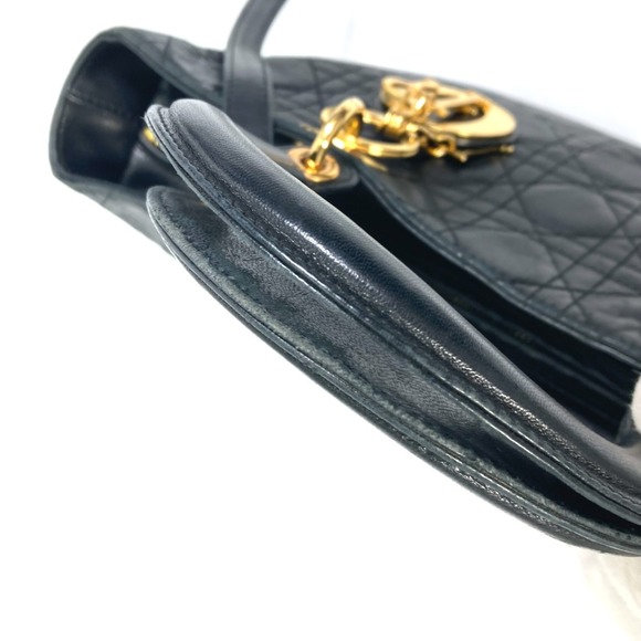 CHRISTIAN DIOR Cannage Bag 2WAY/shoulder bag Hand Bag Black GoldHardware - Picture 10 of 15
